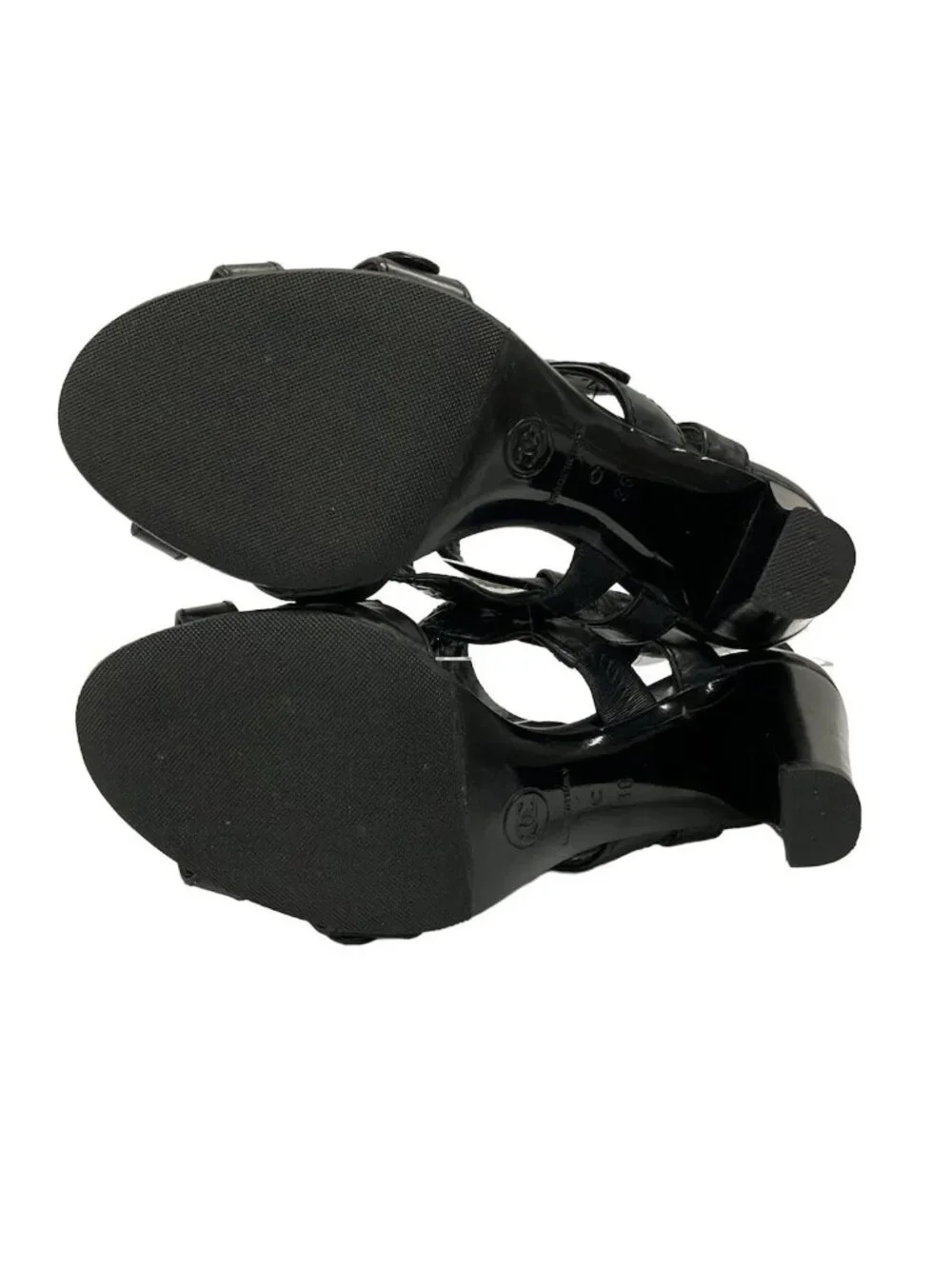 ★SOLD★ Chanel Sandals 36 Quilted Black Silver Leather - Picture 4 of 9